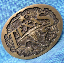 Texas Cowboy Belt Buckle Bronze Star Longhorn Armadillo Vtg 80s High Mesa.XTT743