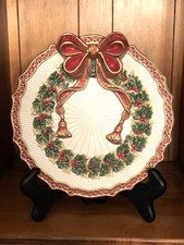 FITZ & FLOYD CANAPE PLATE RED RIBBON & HOLLY DESIGN  BEAUTIFUL