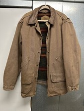 Vintage Woolrich Barn Chore Coat Tan Southwest Wool Aztec Blanket Lined USA Sz M