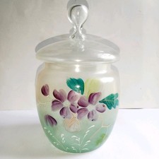 Blown Glass Enamel Candy Jar Candy Jar Covered Jar Legras Style