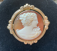 Vintage Round ESEMCO 10K Gold Carved shell CAMEO BROOCH & PENDANT 1.5 inch