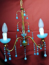LUSTRE ITALIEN MURANO OPALINE BLEU PAMPILLE GOUTTE