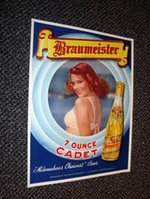 Circa 1940s Braumeister Cadet 7-ounce Bottle w/Lady Sign, Milwaukee