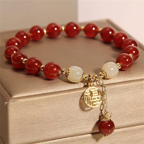 Bracelet perles agate rouge - bracelet,