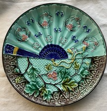 Antique Villeroy & Boch Majolica Fan and Floral Wall Cabinet  9” Plate