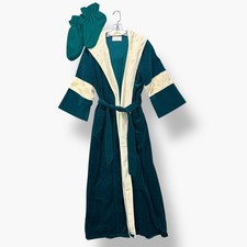 Vintage JC Penney Robe Womens Small Green Hooded Velour Belted w/ Felt Booties