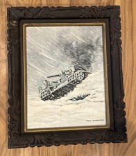 Original Oil Painting Winter War 1939–40 Finnish Soldier Tank WWII Jussi Aarnio