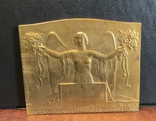 ART DECO Antique Bronze Plaque Universal Exhibition Brussel 1935 Bonnetain