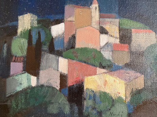 Paysage cubiste italie - paysage, signé