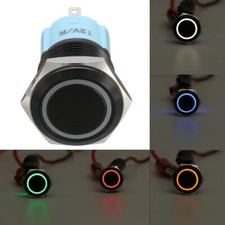 1X Noir Bouton poussoir momentané 16mm 12V/3A IP67 étanche cercle LED Lumineux