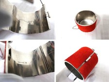 CELINE PHOEBE PHILO Manchette Edge Metal Cuff Bangle Red Leather 18.5cm Italy