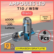 Ampoule LED T10 W5W  pour voiture, verre COB 6000k Blanc «6 pcs »NEUF
