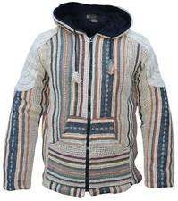 Hommes Rayé Chanvre Jute Festival Motif Multi-Coloré Veste Capuche