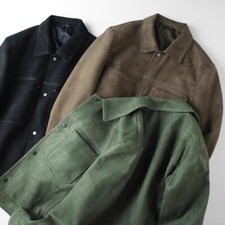 Hommes Faux Daim Veste Camionneur Haut Manteau Court Bouton Solide Affaires