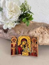 2 ⚜️ Icone Religieuse Triptyque de la Vierge en Bois Vintage