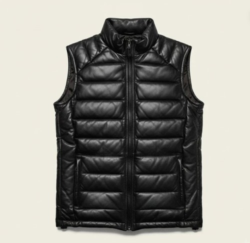 Puffer leather vest - vest, bomber
