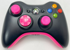 Official Microsoft Xbox 360 Black Wireless Game Controller w/Pink Thumbsticks