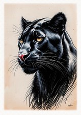 Tableau - Illustration  originale - Portrait Panthère noire