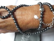 CLIO BLUE PARURE COLLIER & BRACELET perles grises NEUF