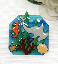 OCEAN THEMED MIXED MEDIA FISH PIN, OOAK COLLECTIBLE PIN BY ECHO & HARA