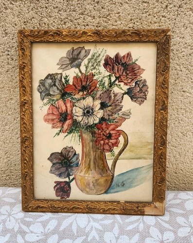 Ancienne aquarelle bouquet - ancienne,