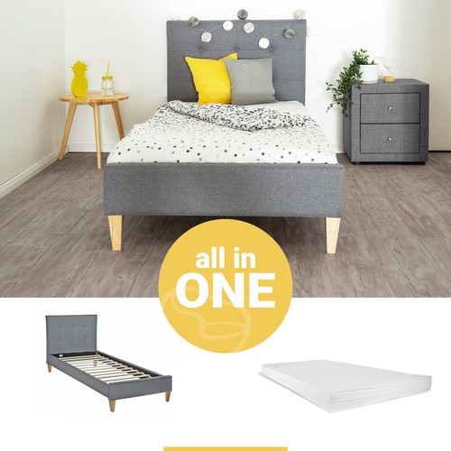 Lit simple 90x200 - , matelas
