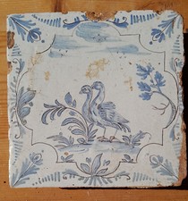 Carreau de poele en faïence décor camaïeu bleu et manganèse XVIIIème Lyon?