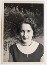 Woman closeup, diving portrait necklace - old photo snapshot c. 1955