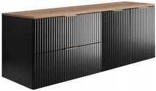 Meuble sous-lavabo suspendu FLOW 140 cm façade rainurée noir