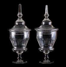 Paire de Drageoirs en Verre Taillé ou Cristal Val St Lambert ou Baccarat fin 19e