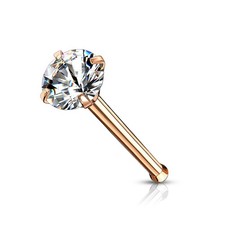 Piercing nez tige droite rosée zircon blanc serti à griffes