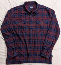 Patagonia Men’s Large Fjord Flannel Shirt Blue Red Plaid Organic Cotton