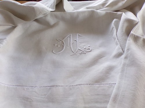 Drap ancien lin monogramme - en,