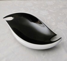 PLAT DÉCORATIF DES ANNEES 50/60 VINTAGE - BLNC ET NOIR À REFLETS PÉTROLE