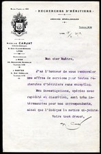 3 documents "NICOLAS CARJAT" Genealogist. Recherches d'Héritiers.Lyon. 1919