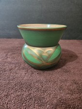 ANTIQUE ART DECO VILLEROY & BOCH STONEWARE GOLD GREEN VASE LUXEMBOURG 4.5" RARE