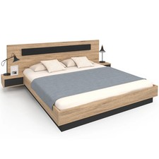 Lit double SANTA avec tête de lit + tables de chevet intégrées et sommier 180 x 