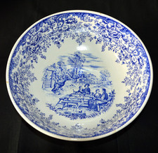 Ancien plat creux saladier LUNEVILLE KG repas champêtre bleu Jouy 25 cm vintage