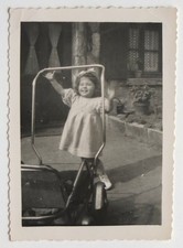 Happy Girl Stroller Dress Blurry Movement - Old Photo Snapshot 1948