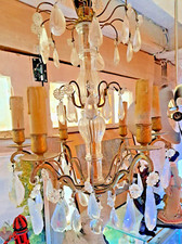 Lustre a pampilles en cristal 6 feux haut 70 diam 40 cm