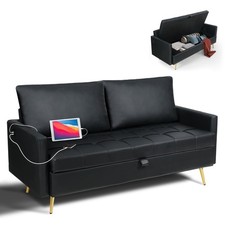 60 Inch Black Leather Couch