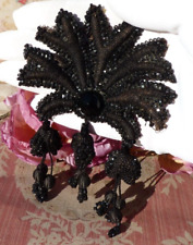 ANTIQUE APPLICATION/TASSEL PATTERN in BLACK GEESE and PEARLS JAIS 19th century