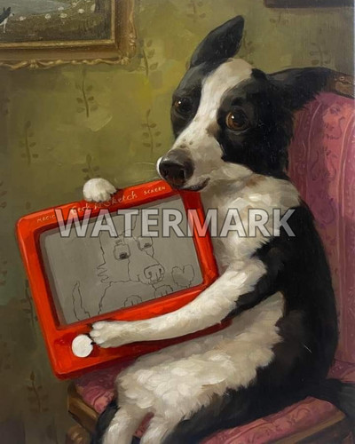 Funny border collie - collie, etch