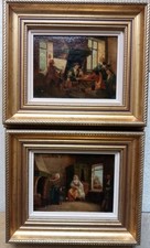 Tableaux Ancien (Paire) École Flamande Scène Intérieure Peintre