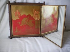 Miroir de coiffeur ancien, tryptique, décor japonnais