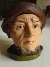 tabatière ancienne en grès peint, en forme de tête de marin