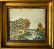 Cadre Photo Antique Or Dimensions 30 X 33,5 Cm Avec Broderie Fait Main Vintage