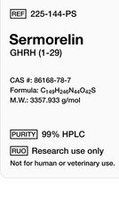 mantispep: Sermorelin 15 MG 99% pure powder.  In sealed bottle.