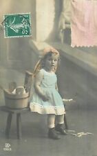 CP LITTLE GIRL WASHING MACHINE WASHERWOMAN SCARF ON HAIR NEAR BASIN - 34439