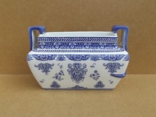 old large faience handle planter by GIEN blue decor